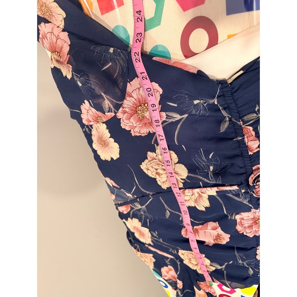 Indigo Rose Navy Pink Floral Pleated Midi Dress Plus Size 2XL - Picture 4 of 7